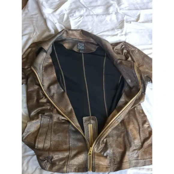 Clara Sun Woo Liquid Leather Jacket Full Zip Sz Large Brown Black - Picture 4 of 13
